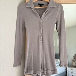 Gray Long Sleeve Button-Up Romper